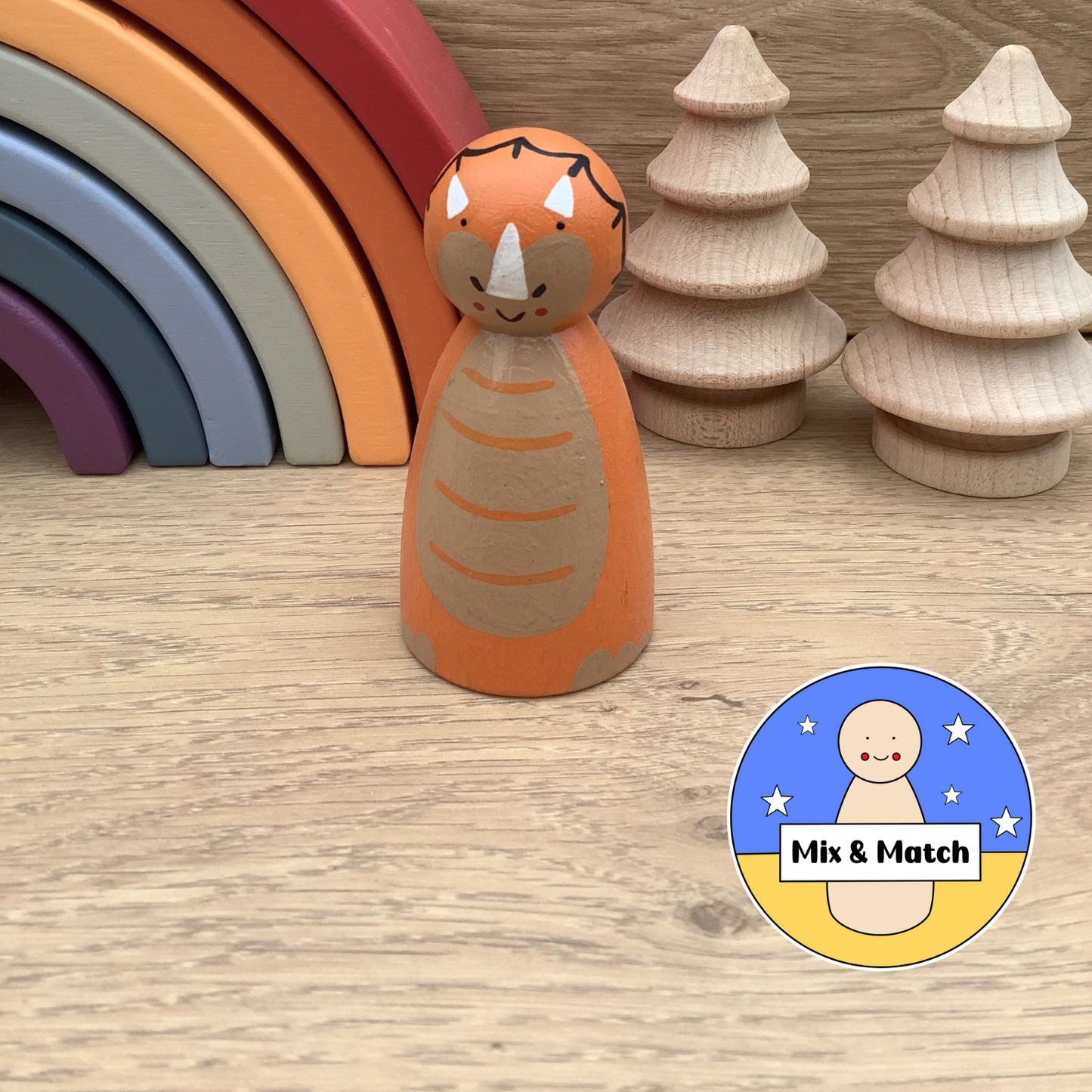 Dinosaur Peg Doll (Orange Triceratops)