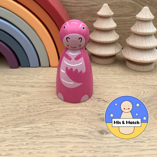 Dinosaur Peg Doll (Pink T Rex)