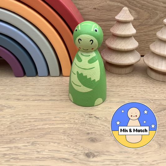 Dinosaur Peg Doll (Green T Rex)