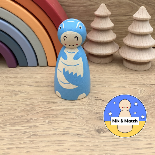 Dinosaur Peg Doll (Blue T Rex)
