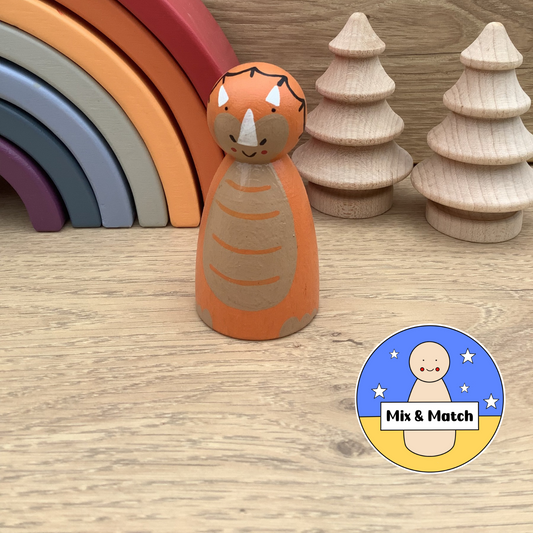Dinosaur Peg Doll (Orange Triceratops)